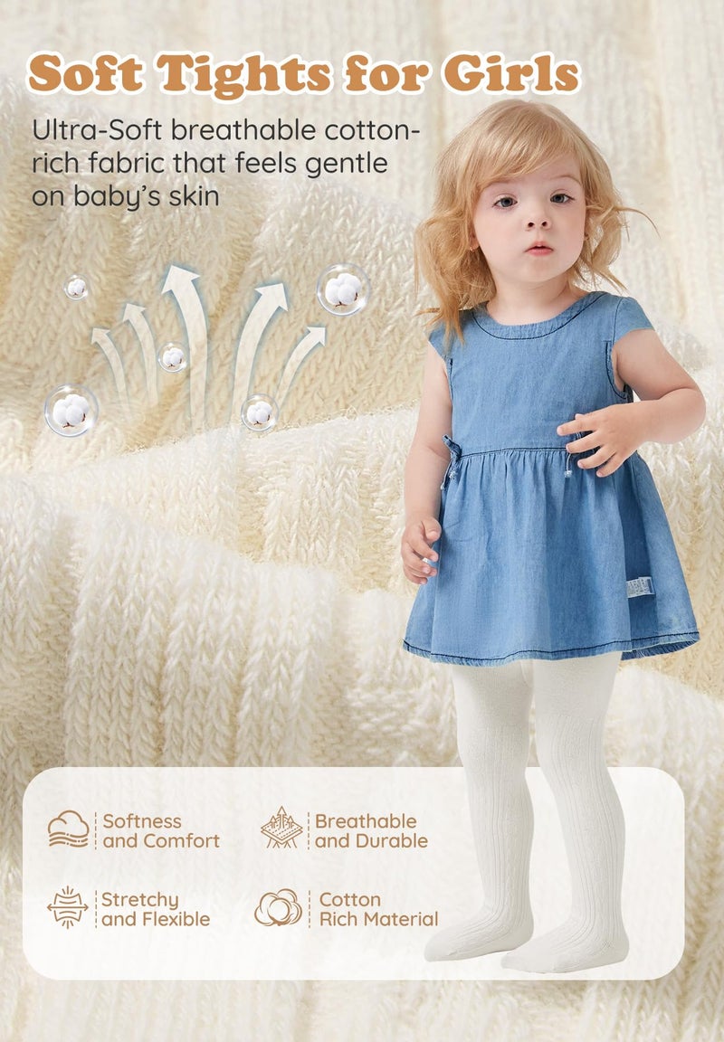 Zando Soft Infant Tights Seamless Cable Knit Baby Tights For Baby Girls Leggings Stockings Newborn Pantyhose Winter Clothes Toddler Warm Socks 1 Pack Ivory White 6-12 Month Prime - Image 4